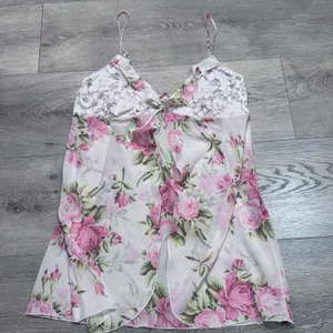 Y2K Victoria's Secret Pink Floral Rose Lace Babydoll Tank Sleepwear Medium 2002‎ thumbnail 1