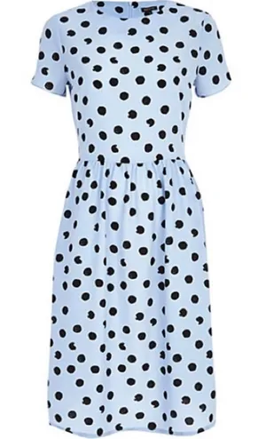 River Island Blue and Black Polka Dot Knee Length Dress Size 4 thumbnail 1