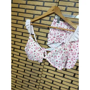 Hot topic Pink Strawberry Milk‎ Ruffle Two Piece Bikini Swimsuit Size XL thumbnail 3
