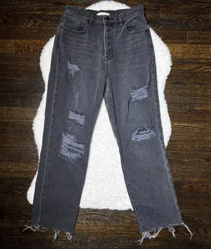 PacSun Black Distressed High Rise Straight Black Jeans thumbnail 2