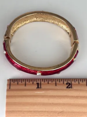 Vintage Red Enamel Hinge Bangle Bracelet Gold Tone Rhinestone Accent thumbnail 10