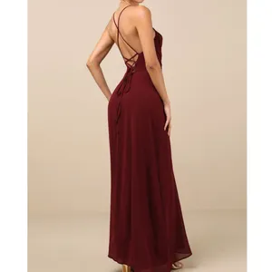 NEW Lulus Event Ready Burgundy Pleated Backless Lace-Up Sweeping Maxi Dress thumbnail 4