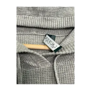 Lauren Ralph Lauren Sweater Womens Medium Gray Hoodie Waffle Knit Preppy Cozy thumbnail 5