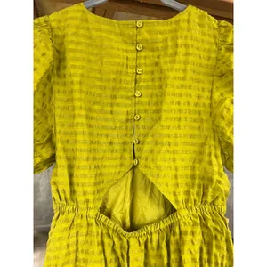Madewell Kirkley Mini Dress Chartreuse Linen Blend Puff Sleeve Cutout Back 4 thumbnail 8
