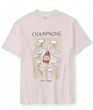 Abercrombie & Fitch Cotton Champagne T-shirt Graphic Tee Short Sleeve Medium thumbnail 1
