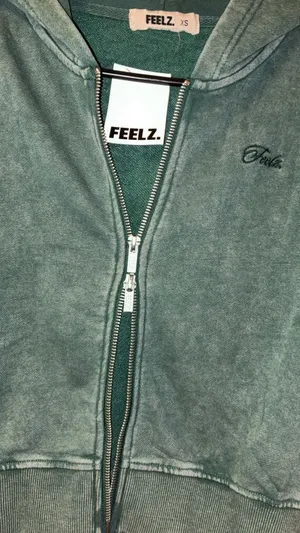 FEELZ. Washed Zip-Up Hoodie Dark Green Size XS thumbnail 3