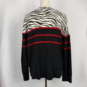 Sweater Womens XL Zebra Stripe Knit Pullover Black Red Cozy Animal Print Casual thumbnail 3