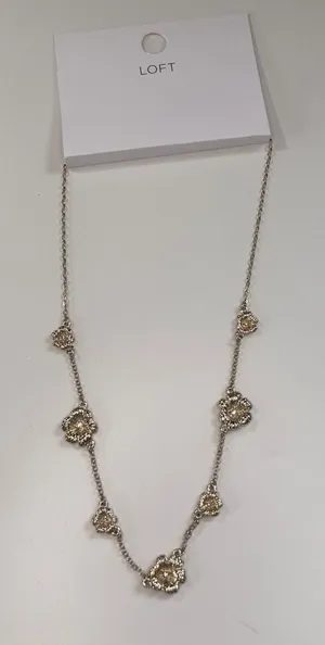 Loft Gold Tone Textured Flower Station Necklace Crystal Accents 39278548 NWT thumbnail 1