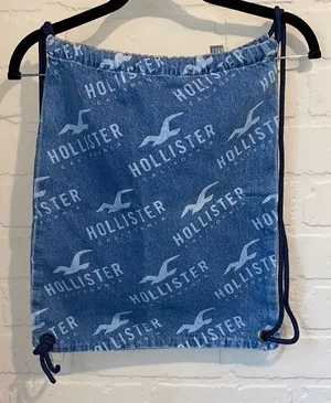 Hollister‎ bag cinch sack denim jean logo print adjustable unisex one size thumbnail 1