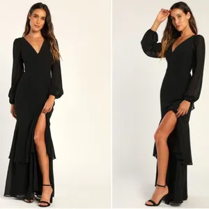 LULU's Sexy Chic Elegant Long Sleeve Romantic Flowy Bridesmaid Wedding Gown thumbnail 2