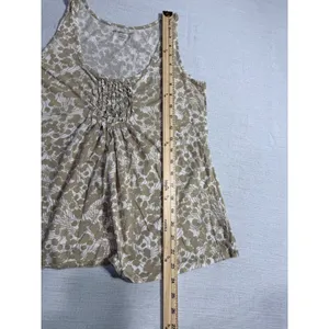 New York & Company Tan White Floral Smocked Cotton Tank Top Women L Sleeveless thumbnail 7