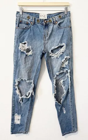 One Teaspoon Awesome Baggies Jeans Size 25 Distressed Destroyed Denim Grunge thumbnail 1