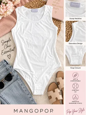 Mango Pop womens White Sleeveless One-Piece Bodysuit soft size medium thumbnail 2