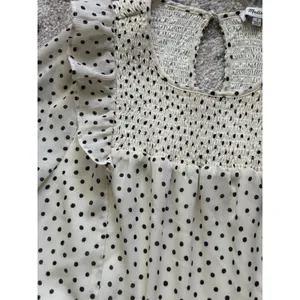 Madewell Smocked Ruffle Shoulder Midi Dress Small Inkbrush‎ Dots White Black thumbnail 6