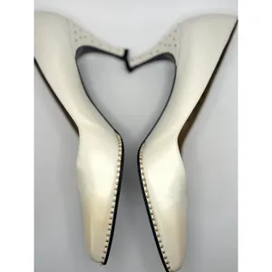 Stuart Weitzman Off White Leather Studded Pointed Toe Pumps Heels Size 7.5 thumbnail 6