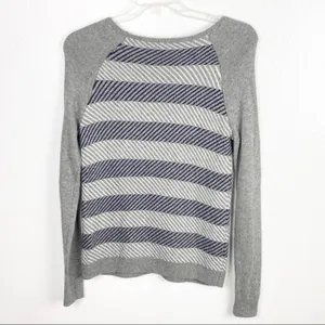 J. CREW FACTORY Gray Striped Merino Wool Blend Long Sleeves Sweater Small Preppy thumbnail 2