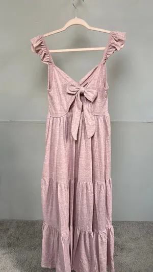 Heather Pink Soft Cotton Sweetheart Boho Maxi Dress thumbnail 1