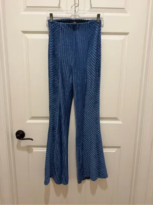 Free People Slim Pull-On Velvet Flare Pants Blue High Rise 70s Size- Small thumbnail 3