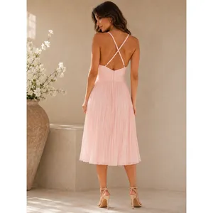 Lulus Love Me To The Moon Light Pink Pleated Criss-Cross Open Back Midi Dress XS thumbnail 4