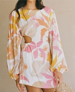SABO SKIRT Zahlee Dress Size Extra Small Floral Sunset Cutout Crepe Mini NWT thumbnail 1