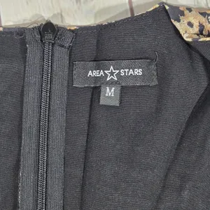 Area Stars Medallion Midi Dress Tan Black Puff Sleeve‎ V-Neck Size M NEW thumbnail 3