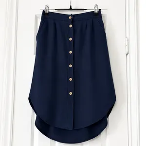Madewell Silk Island Skirt Navy Pockets Button Front Shirttail Hem Silk XS thumbnail 2
