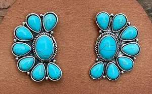 Faux Turquoise Half Cluster Earrings Blue thumbnail 1