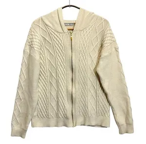 Women’s Cable Knit Jacket Hooded Sweater Zippered Size M thumbnail 1