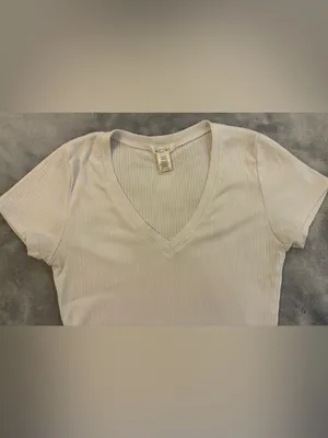 Bozzolo Women’s Ribbed V-Neck Short Sleeve Top - White Size Medium thumbnail 3