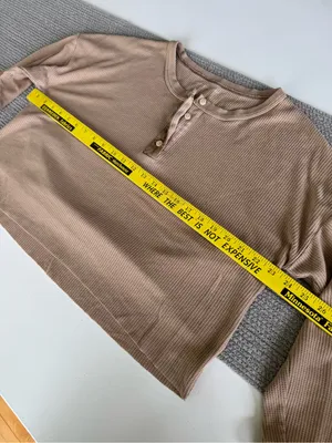 American Eagle Outfitters Tan Waffle Knit Henley Long Sleeve Top Size Large thumbnail 7