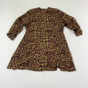 Masai Dress Womens M Brown Animal Print V-Neck 3/4 Sleeve Swing Hi-Low Trapeze thumbnail 7