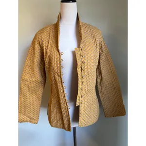 Mustard Yellow Floral Quilted Cotton Jacket S whimsi dainty Festival cottage thumbnail 2