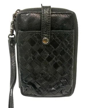 Elliot Lucca Black Woven Leather Organizer Id Slot Wristlet‎ Wallet thumbnail 1