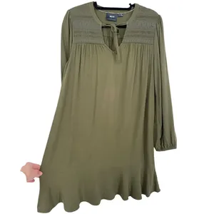 Anthropologie Maeve‎ Ragonda Tunic Dress Moss Green Smocked Long Sleeve Size 12 thumbnail 9