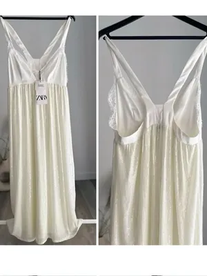 Zara Nwt Sequin Knit Slip Dress Off White thumbnail 4
