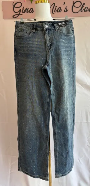 Ashley Mason Premium High Rise Straight Jeans Size 3/26 with Gold Stud Detail thumbnail 1