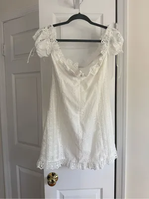 For Love & Lemons Anabelle White Eyelet Lace Up Puff Sleeve Mini Dress Size M thumbnail 7