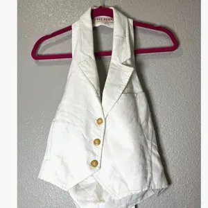 Free People Desk To Dinner Vest Ivory Halter Sz Small $78 retail NWT Linen blend thumbnail 4