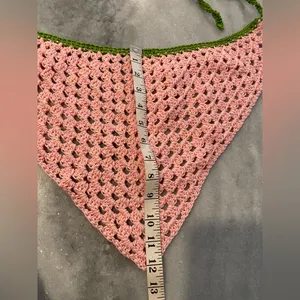 Handmade Pink Green Soft Cotton Crochet Triangle Kerchief Headscarf Mesh Boho thumbnail 3