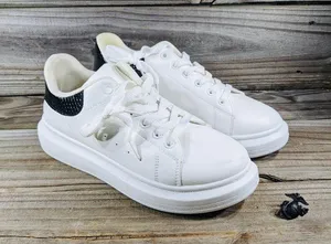 She & In women's sneakers white black trim size 40 {9} thumbnail 4