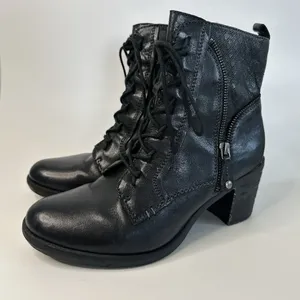 Earth Missoula Black Leather Lace Up‎ Ankle Boots Size 9 B Side Zip Stacked Heel thumbnail 10