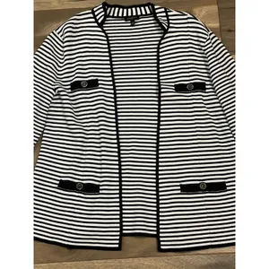 Talbots Size M Open‑Knit Blazer White With Black Stripes Button Detail thumbnail 5