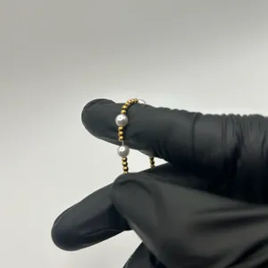 Womens Pearl Gold Bead Stretch Bracelet 18k Plated Saphir Packaged New thumbnail 3