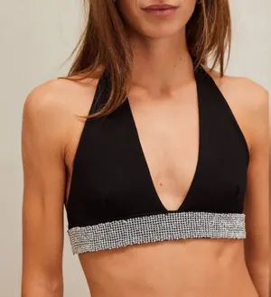 NWT Free People Of The Moment Halter Bralette in Black Size Medium thumbnail 1