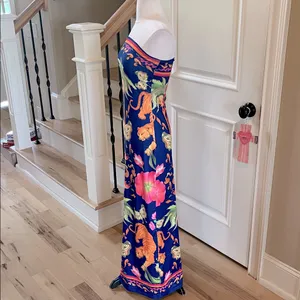 SheIn Colorful Vibrant Maxi Dress Strapless Blue Gold Multicolor New thumbnail 4