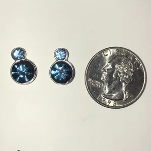 Elegant Silver Tone Blue Rhinestone Dainty Boho Earrings thumbnail 3