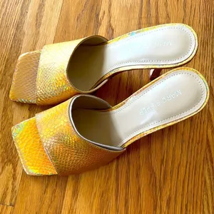 Marc Fisher- “Danria” Square Toe Gold Metallic Slide Dress Heels-8M- NEW thumbnail 7