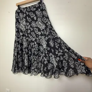 VTG 90s Women Fairy Grunge Maxi Skirt‎ Black Floral Chiffon Pull On Whimsigoth thumbnail 2