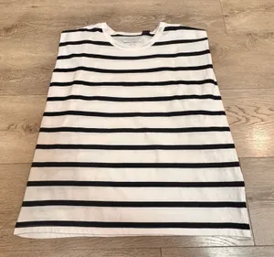 FRENCH CONNECTION Striped T Shirt Top White Black Cotton‎ Classic Boxy Fit Large thumbnail 1