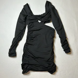 Oh Polly Black Ruched Cutout Mini Dress thumbnail 1